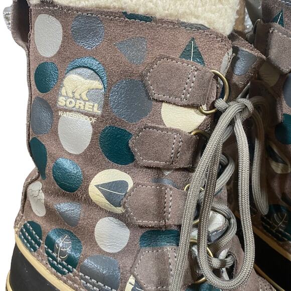 Sorel Pac Tan Graphic Lace Up Fur Trim Winter Snow Boots Women Sz 8 - Picture 10 of 15